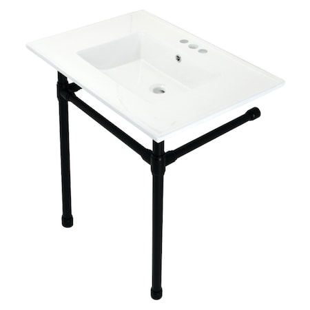 Fauceture KVPB31227W40 Dreyfuss 31" Console Sink W/SS Leg (4", 3 Hole), Wht/Blk KVPB31227W40